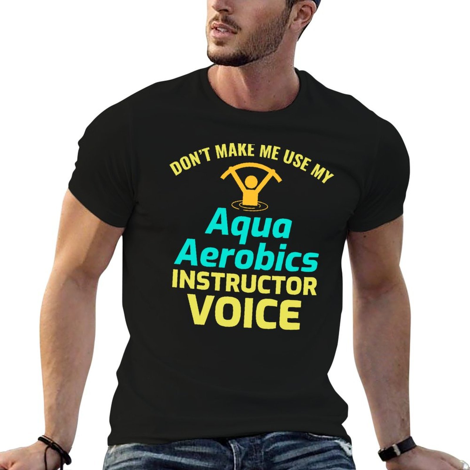 Aquatic Aerobics - ผู้สอนแอโรบิกในน้ำ เทรนเนอร์ฟิตเนสน้ำ เสื้อยืดชาย เสื้อยืดสำหรับผู้ชาย เสื้อยืดลำลอง